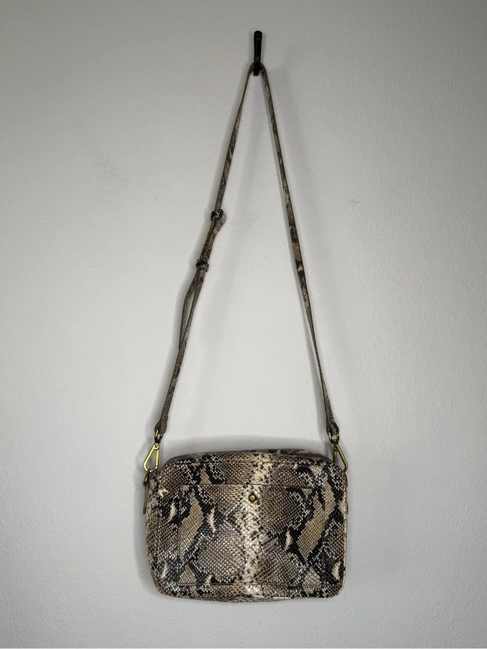 Madewell Transport Snake-Print Leather Crossbody Tan Black OS